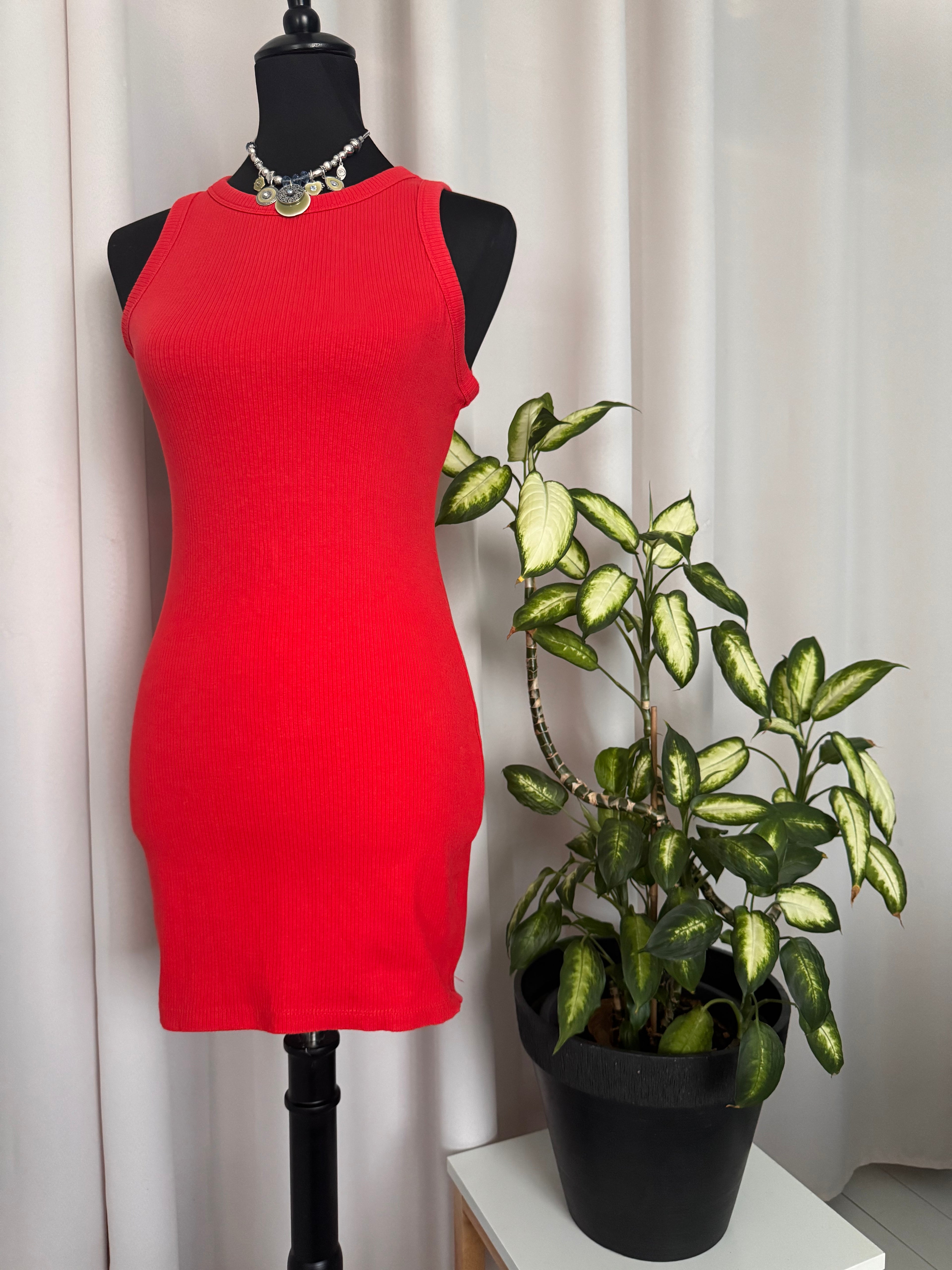 ❤️✨ Robe moulante côtelée rouge corail BERSHKA – Taille S ❤️✨