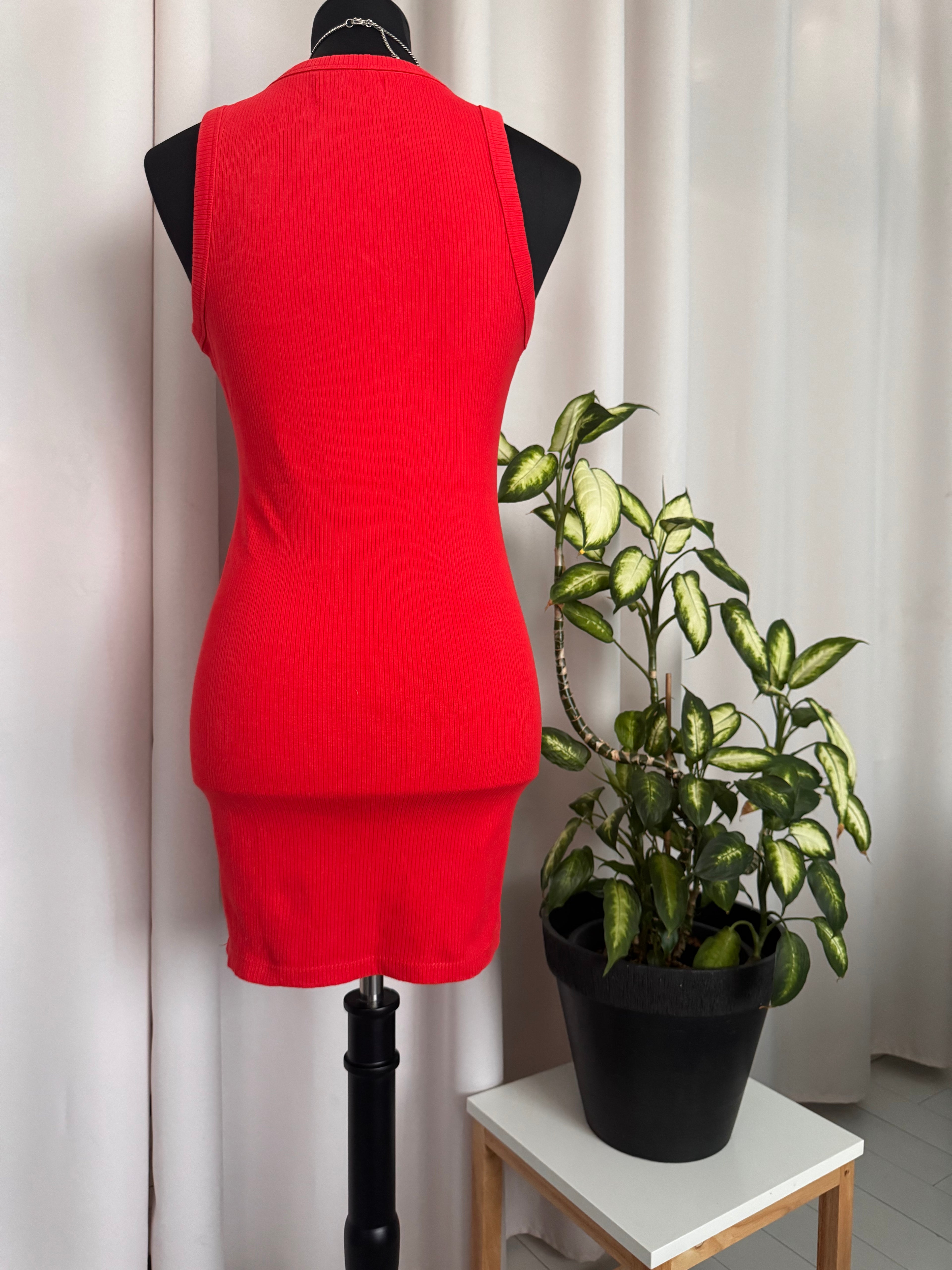 ❤️✨ Robe moulante côtelée rouge corail BERSHKA – Taille S ❤️✨
