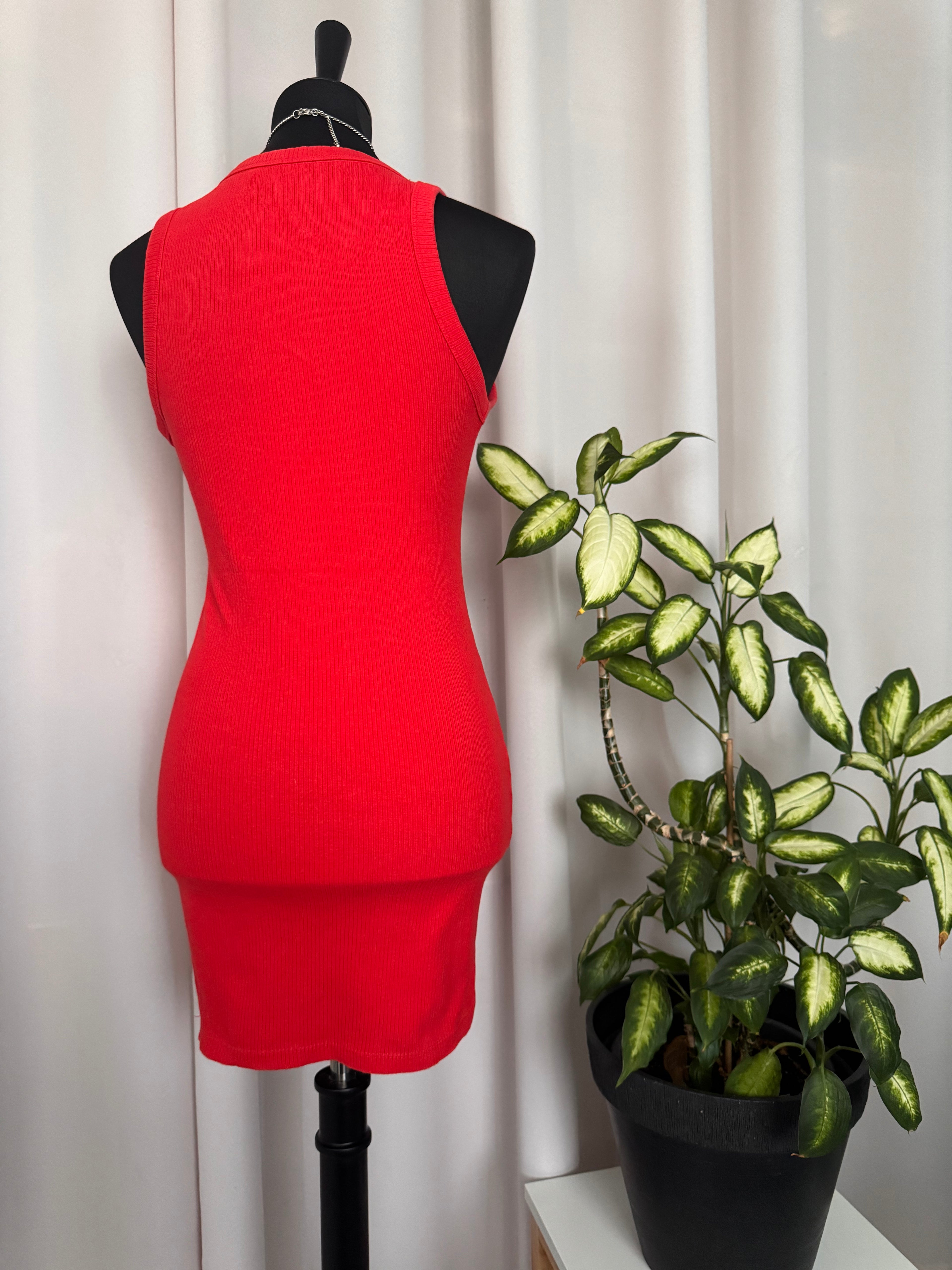 ❤️✨ Robe moulante côtelée rouge corail BERSHKA – Taille S ❤️✨