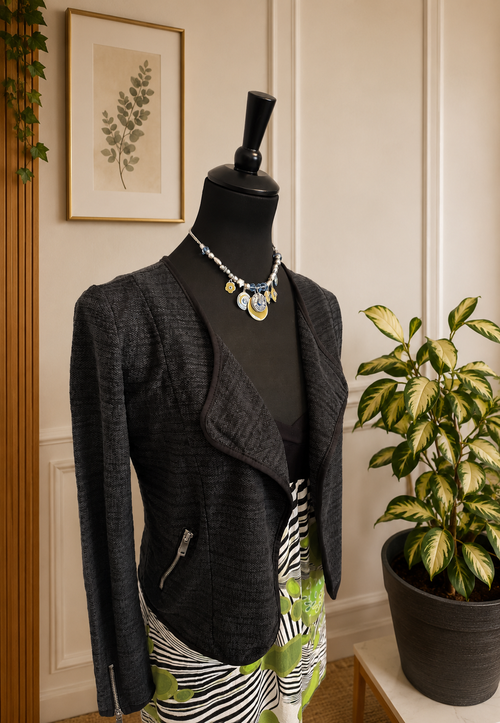 ✨🌿 Veste courte style perfecto - Noir chiné✨🌿