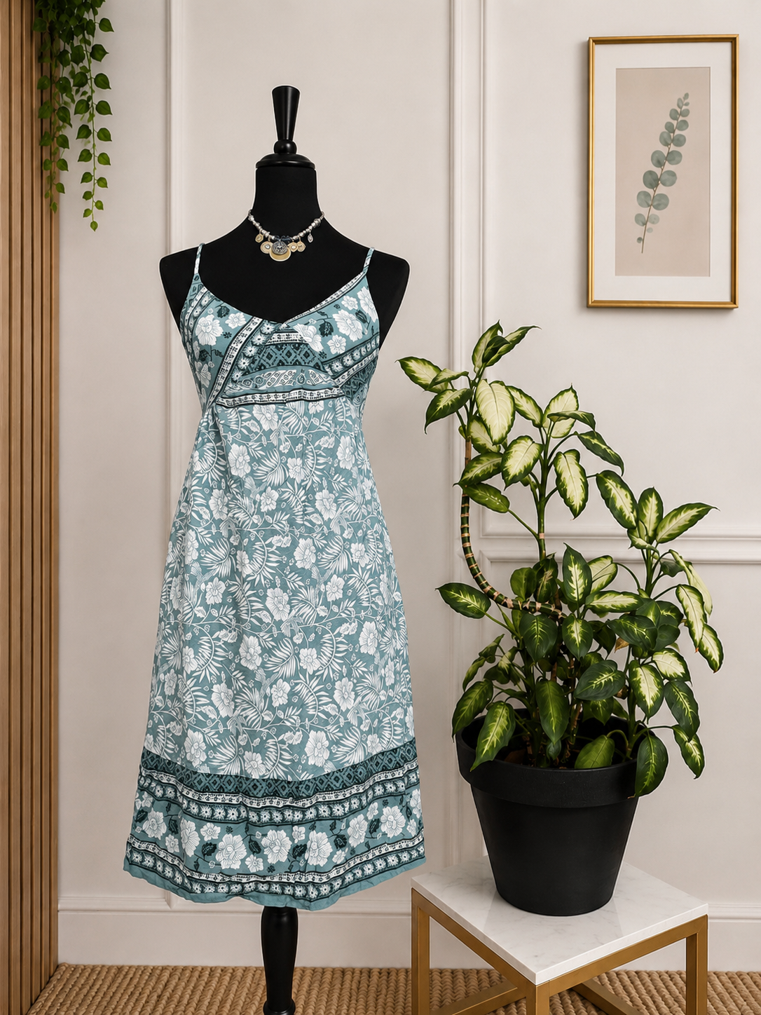 🌿 Robe fluide imprimé floral vert d’eau C’FLO – Taille L/XL 🌿