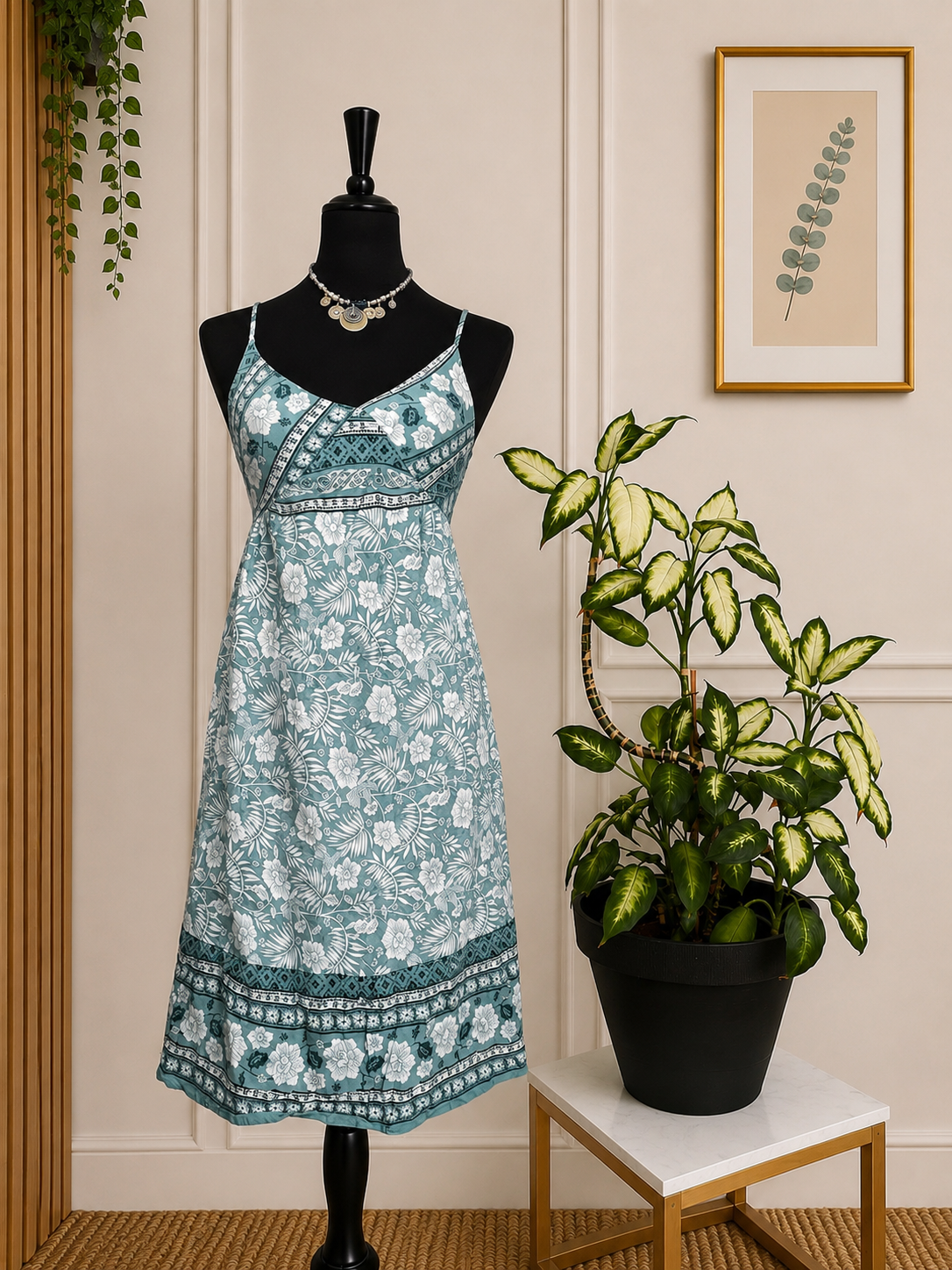 🌿 Robe fluide imprimé floral vert d’eau C’FLO – Taille L/XL 🌿