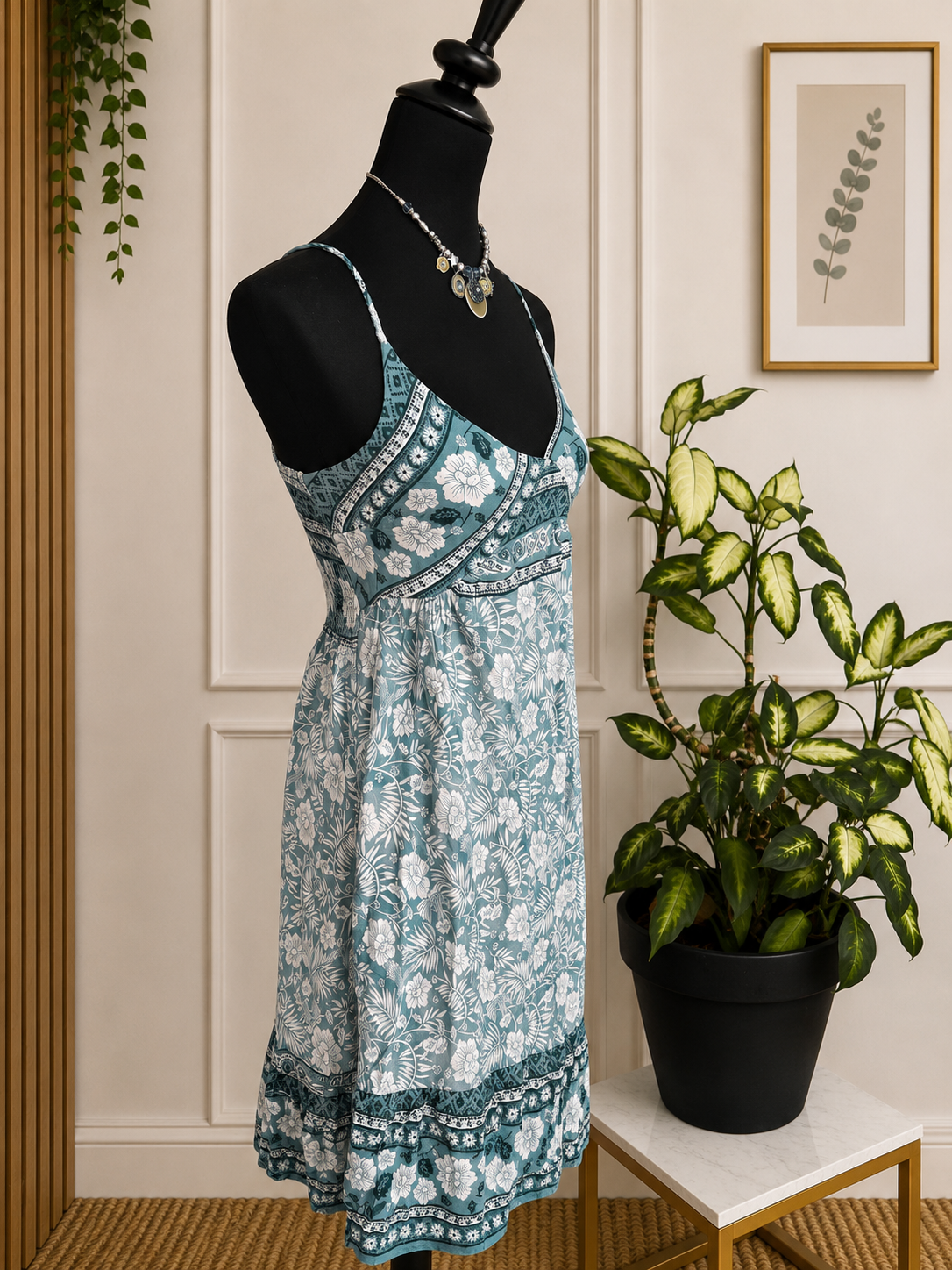 🌿 Robe fluide imprimé floral vert d’eau C’FLO – Taille L/XL 🌿